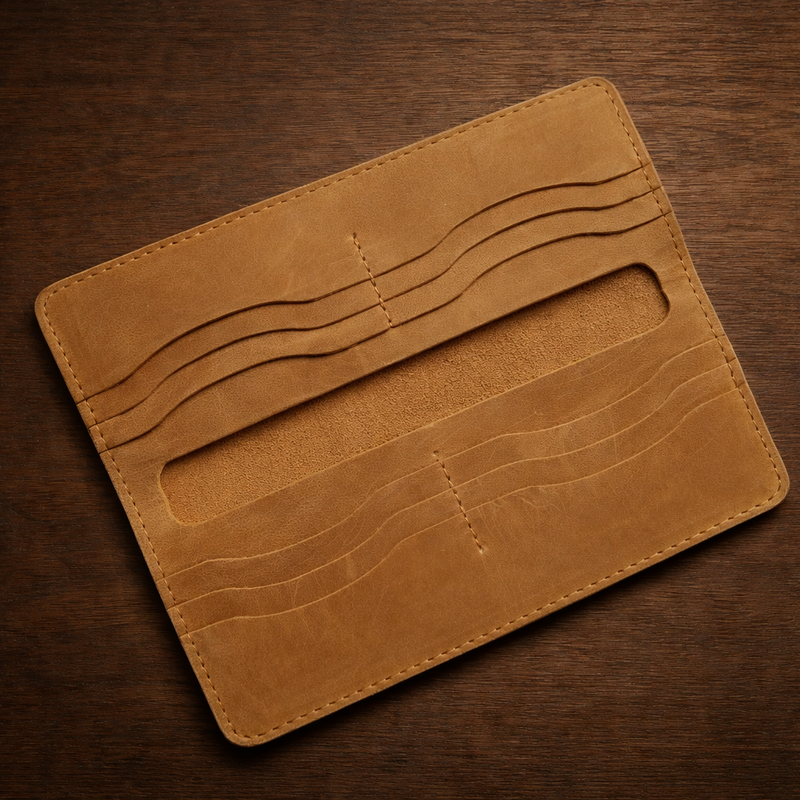 Long Leather Wallet - Classic Vintage Style | Absheron AB-005