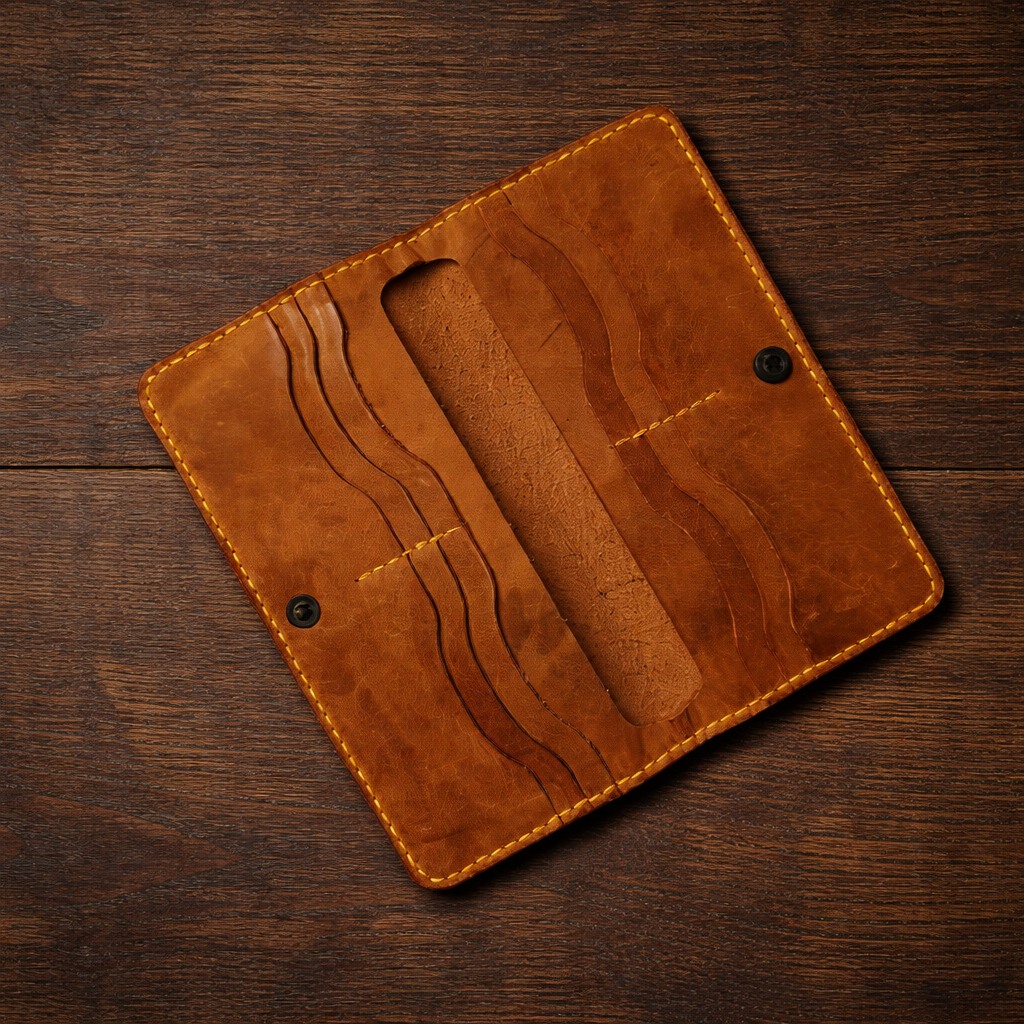 Long Leather Wallet - Handmade in Azerbaijan | Absheron AB-006 Baku Handmade Natural Genuine Leather Wallet Fabrika1972
