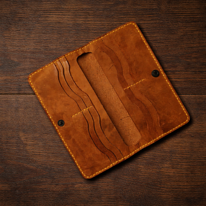 Long Leather Wallet - Handmade in Azerbaijan | Absheron AB-006 Baku Handmade Natural Genuine Leather Wallet Fabrika1972