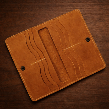 Long Leather Wallet - Timeless Design | Absheron AB-007 Baku Handmade Natural Genuine Leather Wallet Fabrika1972