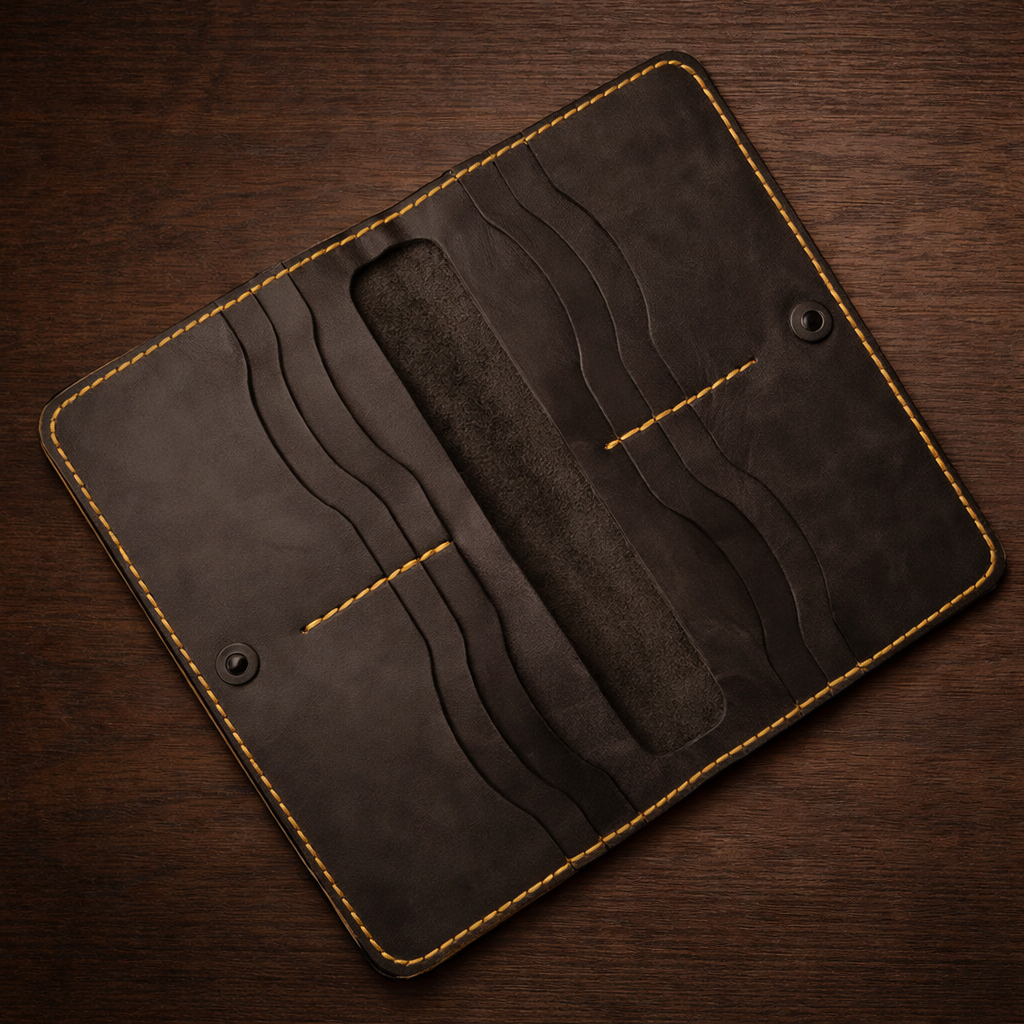 Long Leather Wallet - Crafted by Hand in Baku | Absheron AB-008 Baku Handmade Natural Genuine Leather Wallet Fabrika1972