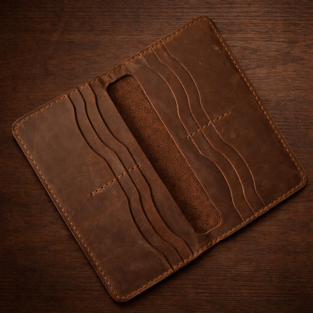 Long Leather Wallet - Baku Artisan Craft | Absheron AB-010 Baku Handmade Natural Genuine Leather Wallet Fabrika1972