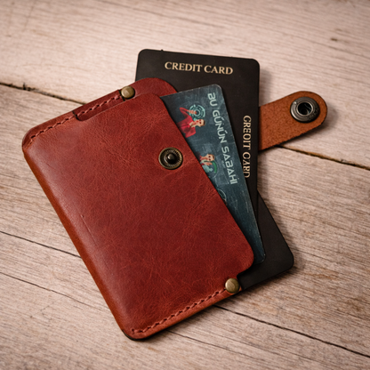 Leather Cardholder - Hand Stitched Premium Leather | Book BO-001 Baku Handmade Natural Genuine Leather Wallet Fabrika1972
