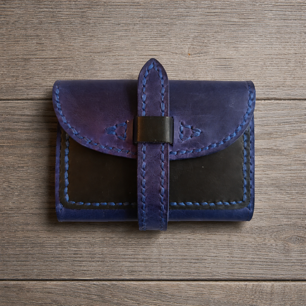 Compact Leather Wallet - Hand Finished in Baku | Minosh MU-001 Baku Handmade Natural Genuine Leather Wallet Fabrika1972