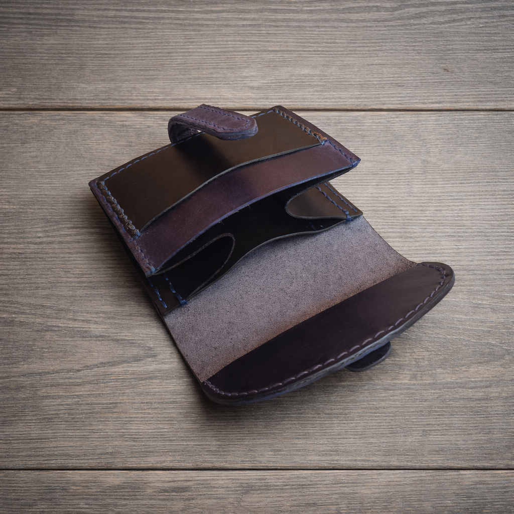 Compact Leather Wallet - Hand Finished in Baku | Minosh MU-001 Baku Handmade Natural Genuine Leather Wallet Fabrika1972