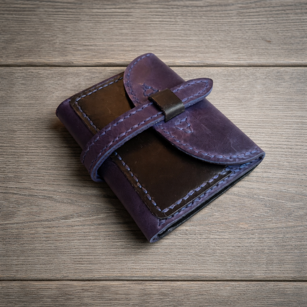 Compact Leather Wallet - Hand Finished in Baku | Minosh MU-001 Baku Handmade Natural Genuine Leather Wallet Fabrika1972